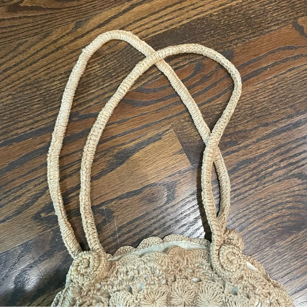 VINTAGE 1970s Crochet Round Floral Motif Tote Shoulder Bag